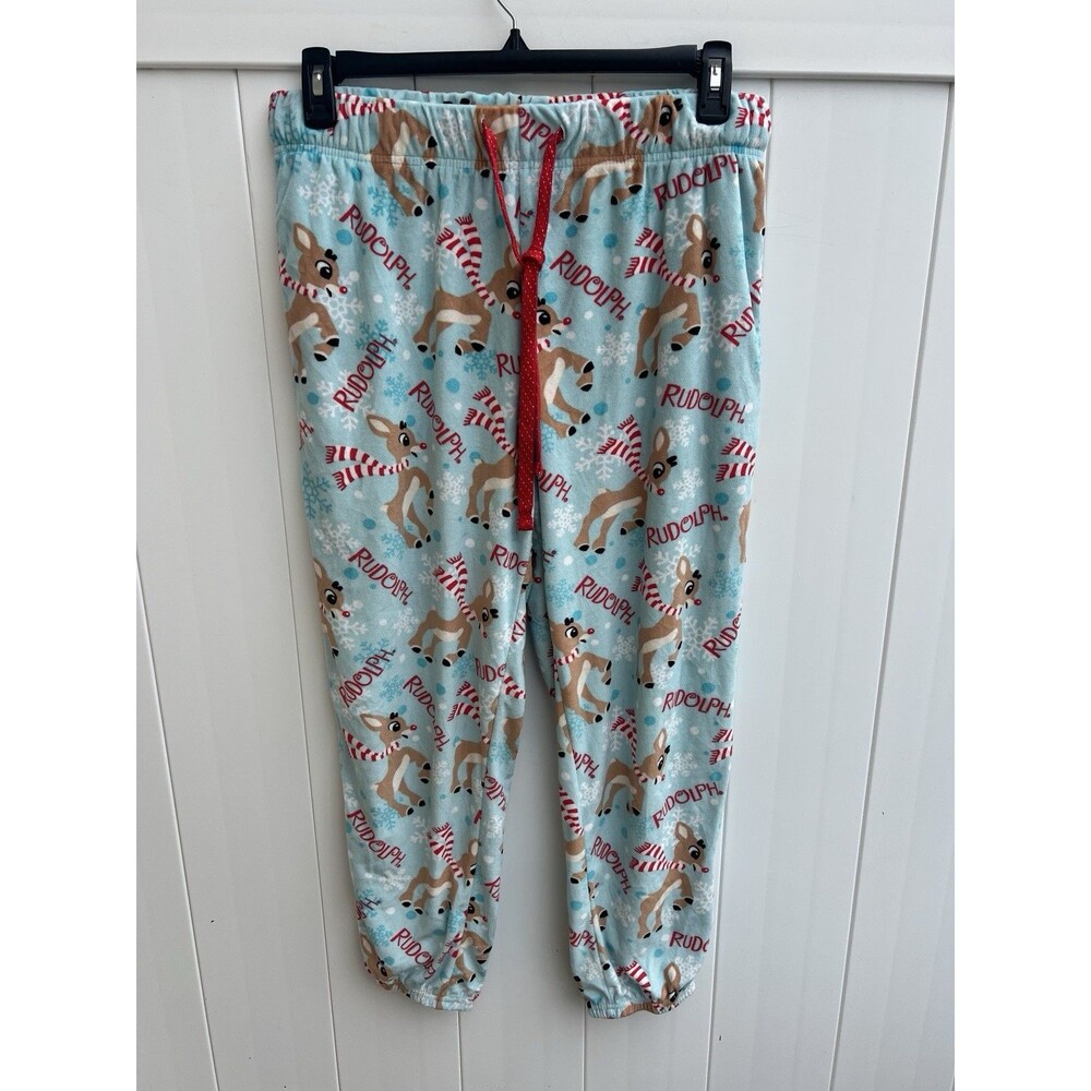 Rudolph the Red Nosed Reindeer Fleece Joggers Pajamas Sz L 12-14 Christmas